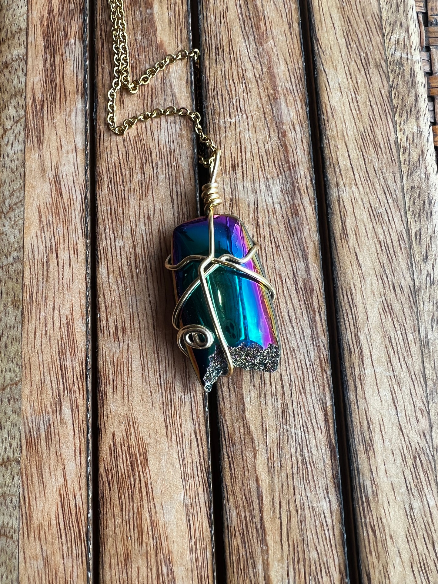 Titanium druzy wire-wrapped necklace