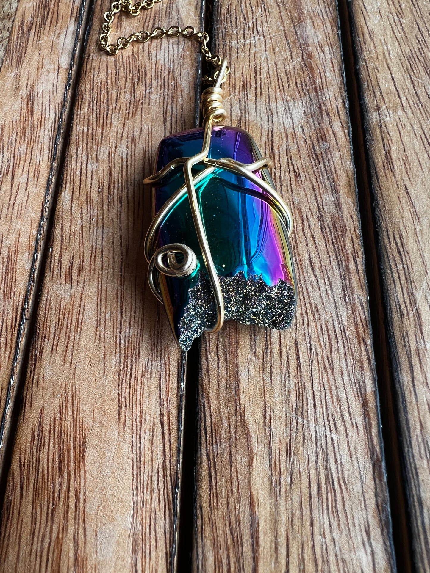 Titanium druzy wire-wrapped necklace