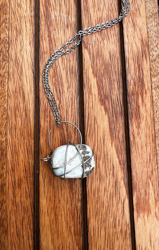 Caribbean Calcite Silver Wire-wrapped Necklace