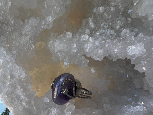 Amethyst (Tumbled) Tear-Drop Flower Sterling Silver Ring